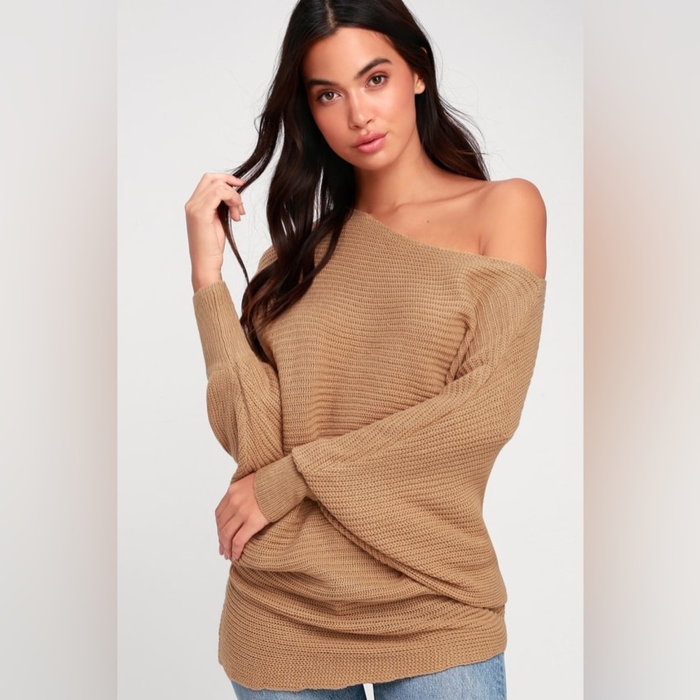 SADIE & SAGE Donworth Beige Asymmetrical Dolman Sleeve Knit Sweater M/L Beige